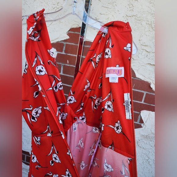 XS ?? Vintage 70's halter Red polyester Sleeveless Dress UNION MADE in USA - Picture 13 of 16